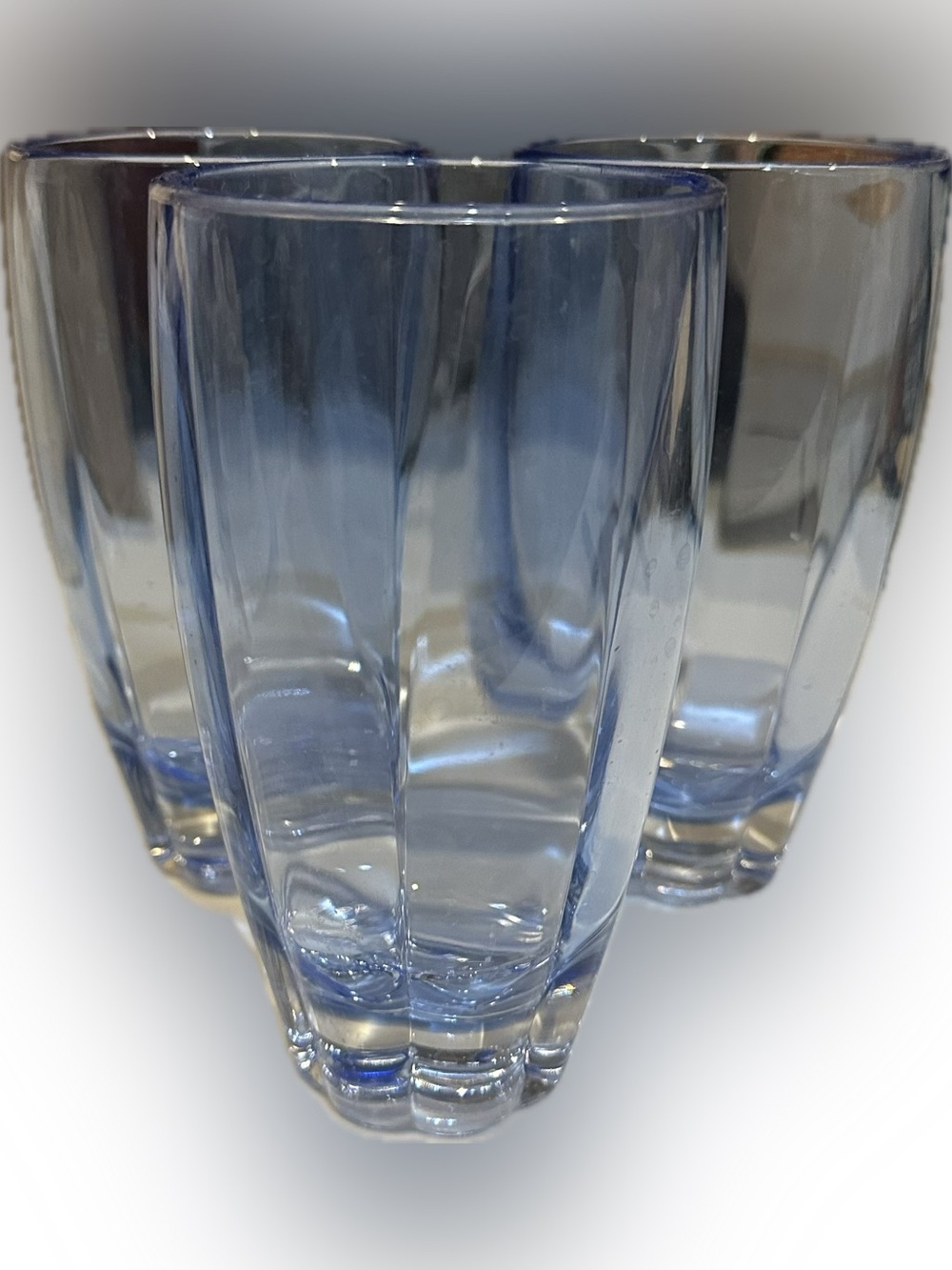 VTG SET OF 3 ACRYLIC TRANSPARENT BLUE DRINKING ICED TEA GLASSES TUMBLERS  16OZ